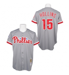 Men's Mitchell and Ness Philadelphia Phillies #15 Dave Hollins Authentic Grey Throwback MLB Jersey