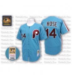 Men's Mitchell and Ness Philadelphia Phillies #14 Pete Rose Authentic Blue Throwback MLB Jersey