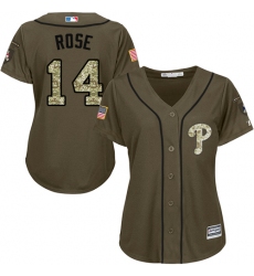 Women's Majestic Philadelphia Phillies #14 Pete Rose Replica Green Salute to Service MLB Jersey