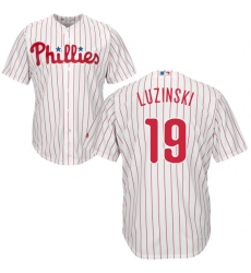 Youth Majestic Philadelphia Phillies #19 Greg Luzinski Authentic White/Red Strip Home Cool Base MLB Jersey
