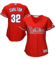 Women's Majestic Philadelphia Phillies #32 Steve Carlton Replica Red Alternate Cool Base MLB Jersey