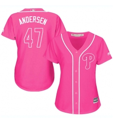 Women's Majestic Philadelphia Phillies #47 Larry Andersen Replica Pink Fashion Cool Base MLB Jersey