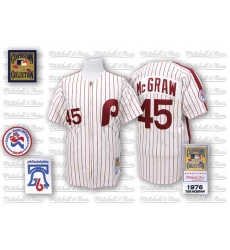 Men's Mitchell and Ness Philadelphia Phillies #45 Tug McGraw Authentic White/Red Strip Throwback MLB Jersey