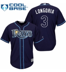 Youth Majestic Tampa Bay Rays #3 Evan Longoria Authentic Navy Blue Alternate Cool Base MLB Jersey