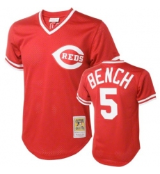 Men's Mitchell and Ness Cincinnati Reds #5 Johnny Bench Authentic Red Throwback MLB Jersey