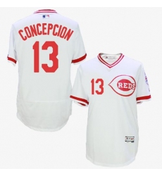 Men's Majestic Cincinnati Reds #13 Dave Concepcion White Flexbase Authentic Collection Cooperstown MLB Jersey