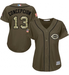 Women's Majestic Cincinnati Reds #13 Dave Concepcion Authentic Green Salute to Service MLB Jersey