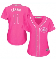 Women's Majestic Cincinnati Reds #11 Barry Larkin Authentic Pink Fashion Cool Base MLB Jersey