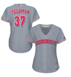 Women's Majestic Cincinnati Reds #37 Scott Feldman Replica Grey Road Cool Base MLB Jersey