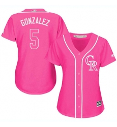 Women's Majestic Colorado Rockies #5 Carlos Gonzalez Authentic Pink Fashion Cool Base MLB Jersey