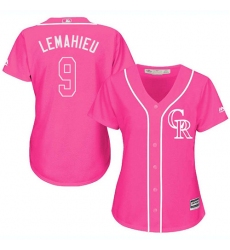 Women's Majestic Colorado Rockies #9 DJ LeMahieu Authentic Pink Fashion Cool Base MLB Jersey