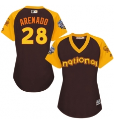 Women's Majestic Colorado Rockies #28 Nolan Arenado Authentic Brown 2016 All-Star National League BP Cool Base MLB Jersey