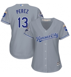 Women's Majestic Kansas City Royals #13 Salvador Perez Authentic Grey Road Cool Base MLB Jersey