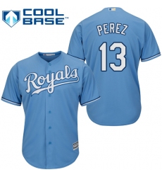 Youth Majestic Kansas City Royals #13 Salvador Perez Authentic Light Blue Alternate 1 Cool Base MLB Jersey