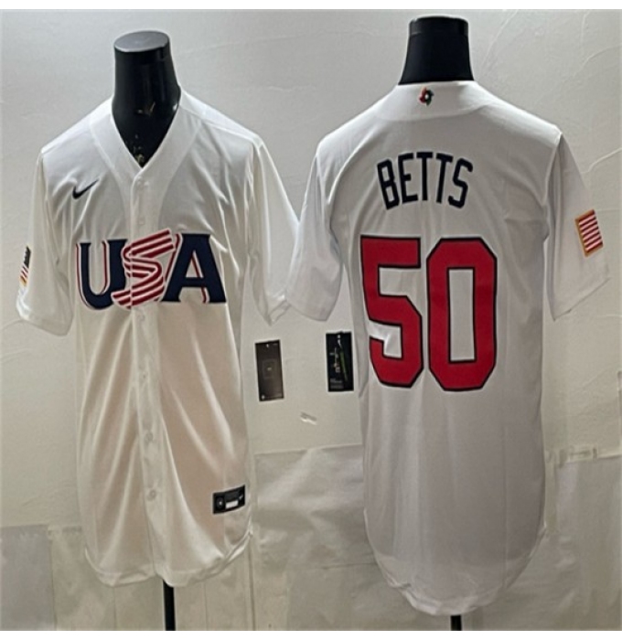 Men's USA Baseball #50 Mookie Betts White World Baseball Classic Stitched Jersey