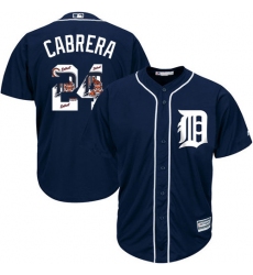 Men's Majestic Detroit Tigers #24 Miguel Cabrera Authentic Navy Blue Team Logo Fashion Cool Base MLB Jersey