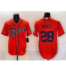 Men's Detroit Tigers #28 Javier Báez Orange With Cool Base Stitched Baseball Jersey