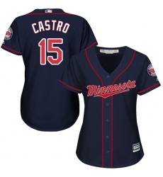 Women's Majestic Minnesota Twins #15 Jason Castro Replica Navy Blue Alternate Road Cool Base MLB Jersey