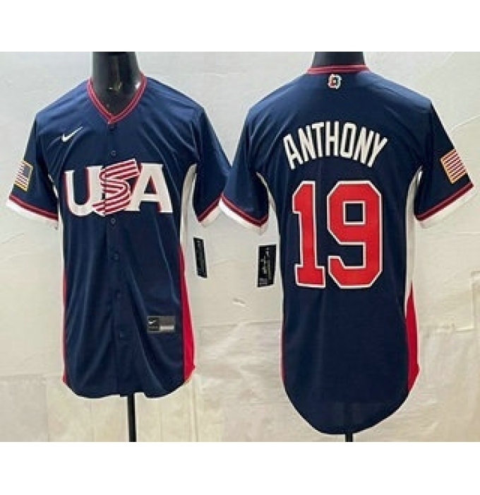 Men's USA #19 Roman Anthony Navy 2026 World Baseball Classic Cool Base Jersey