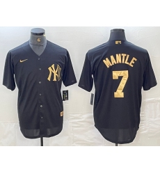 Men's New York Yankees #7 Mickey Mantle Black Gold Cool Base Stitched Jersey