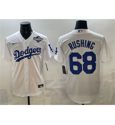 Men's Los Angeles Dodgers #68 Dalton Rushing White 2025 World Series Cool Base Stitched Baseball Jersey