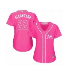 Women's Miami Marlins #22 Sandy Alcantara Authentic Pink Fashion Cool Base Baseball Jersey