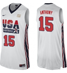 Men's Nike Team USA #15 Carmelo Anthony Authentic White 2012 Olympic Retro Basketball Jersey