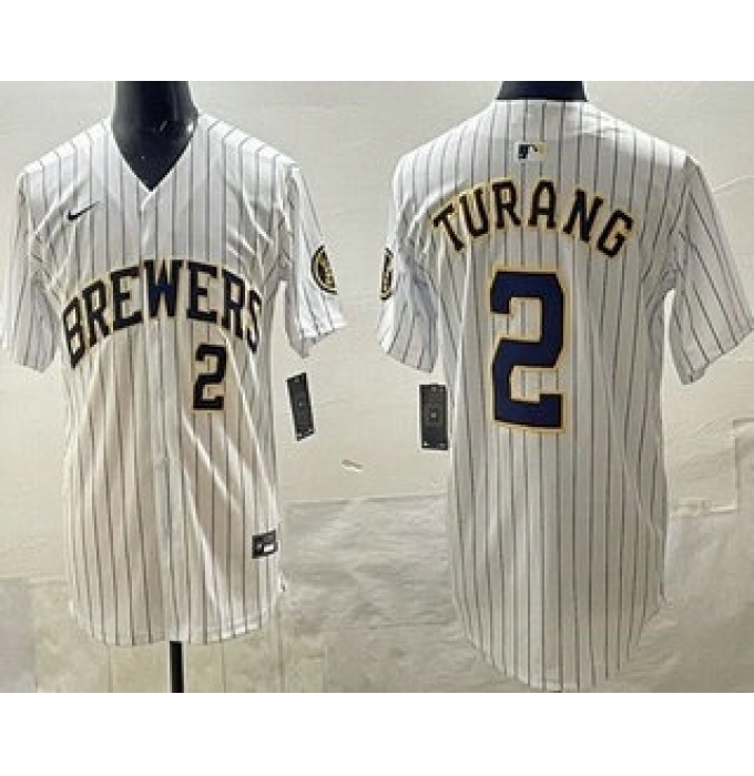 Men's Milwaukee Brewers #2 Brice Turang White Limited Jersey