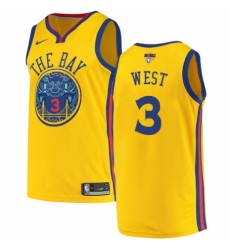 Men's Nike Golden State Warriors #3 David West Authentic Gold 2018 NBA Finals Bound NBA Jersey - City Edition