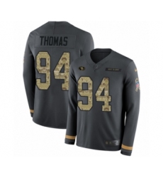 Men's Nike San Francisco 49ers #94 Solomon Thomas Limited Black Salute to Service Therma Long Sleeve NFL Jersey