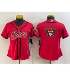 Women's San Francisco 49ers Red Team Big Logo With Patch Cool Base Stitched Baseball Jersey
