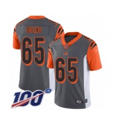 Youth Cincinnati Bengals #65 Clint Boling Limited Silver Inverted Legend 100th Season Football Jersey