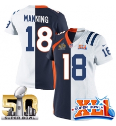 Women's Nike Denver Broncos #18 Peyton Manning Limited Navy Blue/White Split Fashion Super Bowl L & Super Bowl XLI NFL Jersey