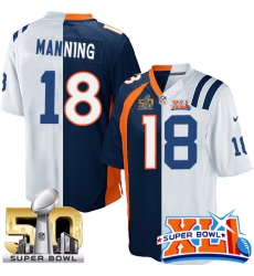Youth Nike Denver Broncos #18 Peyton Manning Limited Navy Blue/White Split Fashion Super Bowl L & Super Bowl XLI NFL Jersey