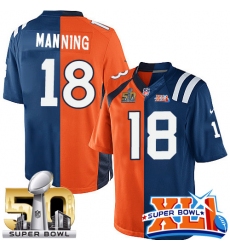 Youth Nike Denver Broncos #18 Peyton Manning Limited Orange/Royal Blue Split Fashion Super Bowl L & Super Bowl XLI NFL Jersey