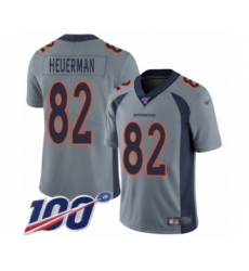 Men's Denver Broncos #82 Jeff Heuerman Limited Silver Inverted Legend 100th Season Football Jersey