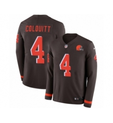 Men's Nike Cleveland Browns #4 Britton Colquitt Limited Brown Therma Long Sleeve NFL Jersey
