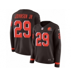 Women's Nike Cleveland Browns #29 Duke Johnson Limited Brown Therma Long Sleeve NFL Jersey