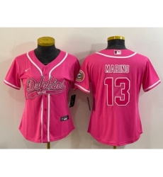 Women's Miami Dolphins #13 Dan Marino Pink With Patch Cool Base Stitched Baseball Jersey