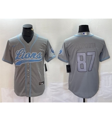 Men's Detroit Lions #87 Sam LaPorta Gray Cool Base Stitched Baseball Jersey